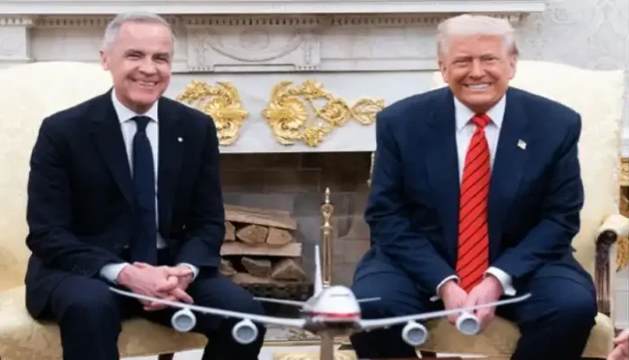 Canadian Prime Minister Mark Carney and President Donald Trump in the Oval Office of the White House
