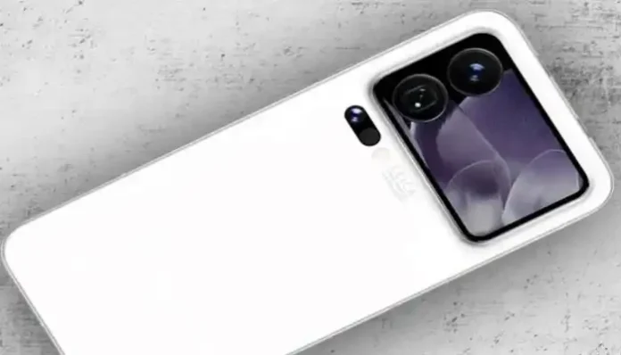 Ilustrasi tampilan layar sekunder di smartphone terbaru Xiaomi. Konsep desain layar ini mirip seperti yang pernah diterapkan Xiaomi pada ponsel Mi 11 Ultra, yang dirilis 2021 lalu.(Gizmochina)