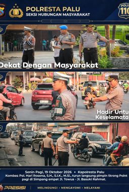 Kapolresta Palu Pimpin Strong Point di Simpang Towua – Basuki Rahmat, Tekankan Keselamatan Berlalu Lintas