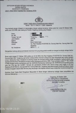 Diduga Lakukan Pembakaran Aluminium Foil Ilegal dan Resahkan Warga, PT Tri Logam Utama Resmi Dilaporkan ke Polresta Tangerang